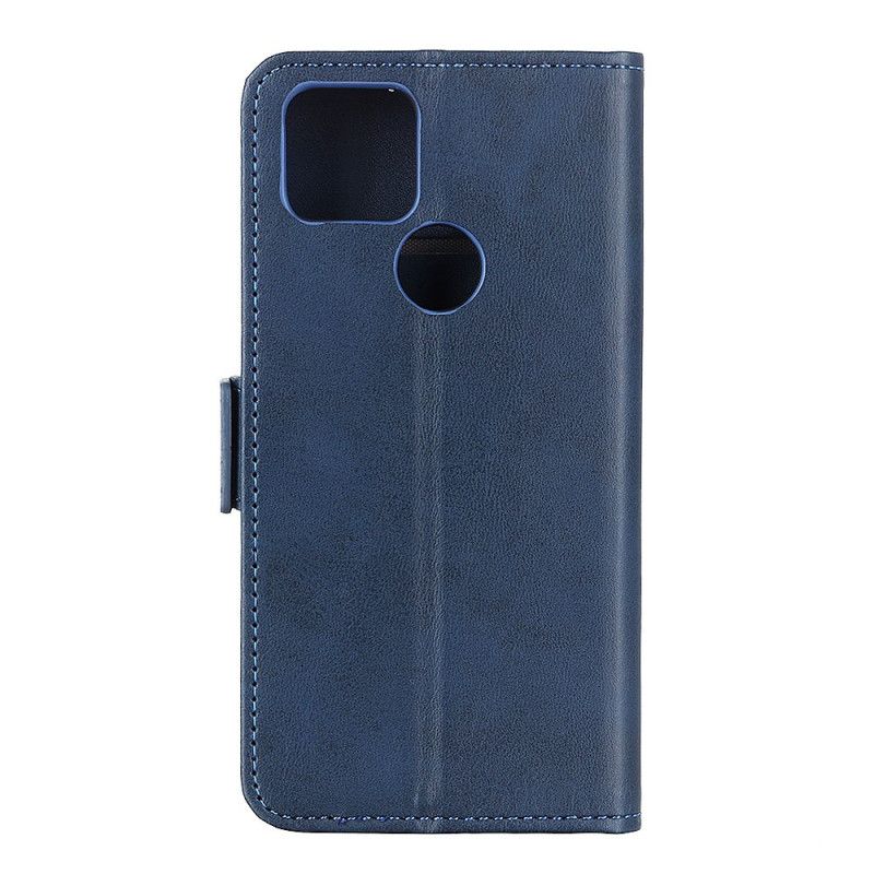 Leren Hoesje Google Pixel 5 Rood Zwart Telefoonhoesje Dubbele Klep