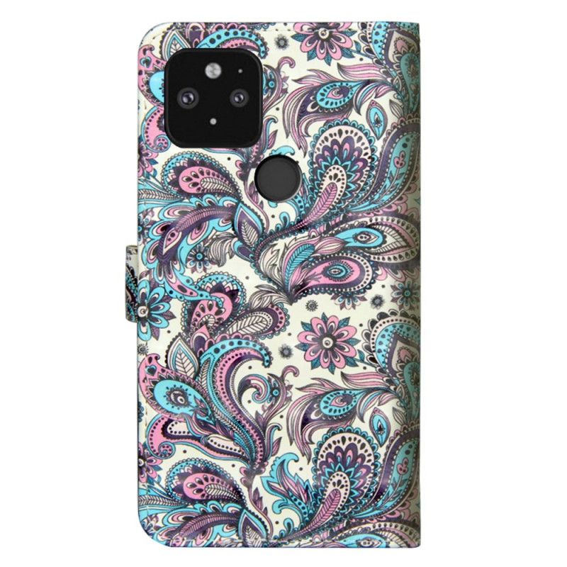 Leren Hoesje voor Google Pixel 5 Bloemen Met Een Patroon