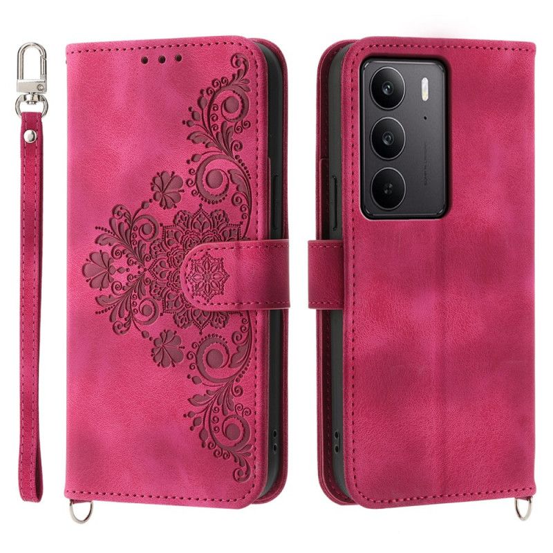 Bescherming Hoesje Realme C75 Suède Kant-effect Met Bandje En Schouderband