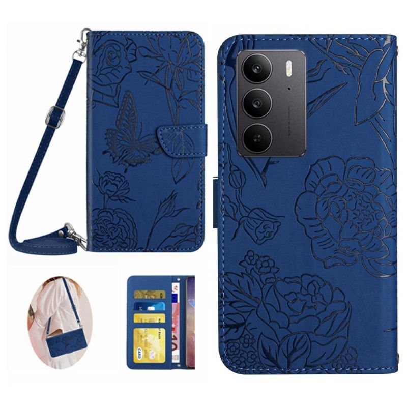 Flip Case Leren Realme C75 Crossbodytas Met Vlinderprint