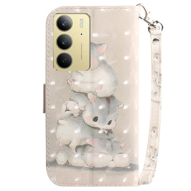 Flip Case Leren Realme C75 Sleutelkoord Met Hamsters