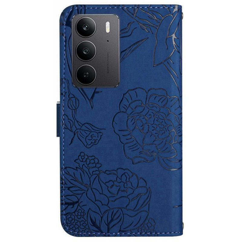 Leren Hoesje Realme C75 Bandje Met Vlinderprint Bescherming Hoesje