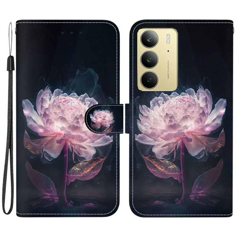 Leren Hoesje Realme C75 Paarse Pioenroos Bescherming Hoesje