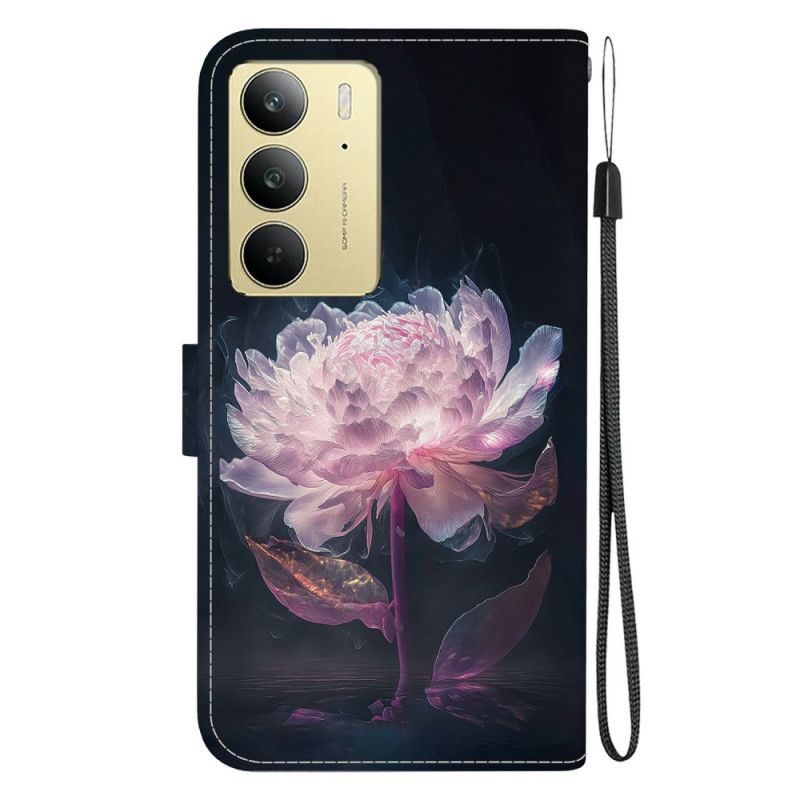 Leren Hoesje Realme C75 Paarse Pioenroos Bescherming Hoesje