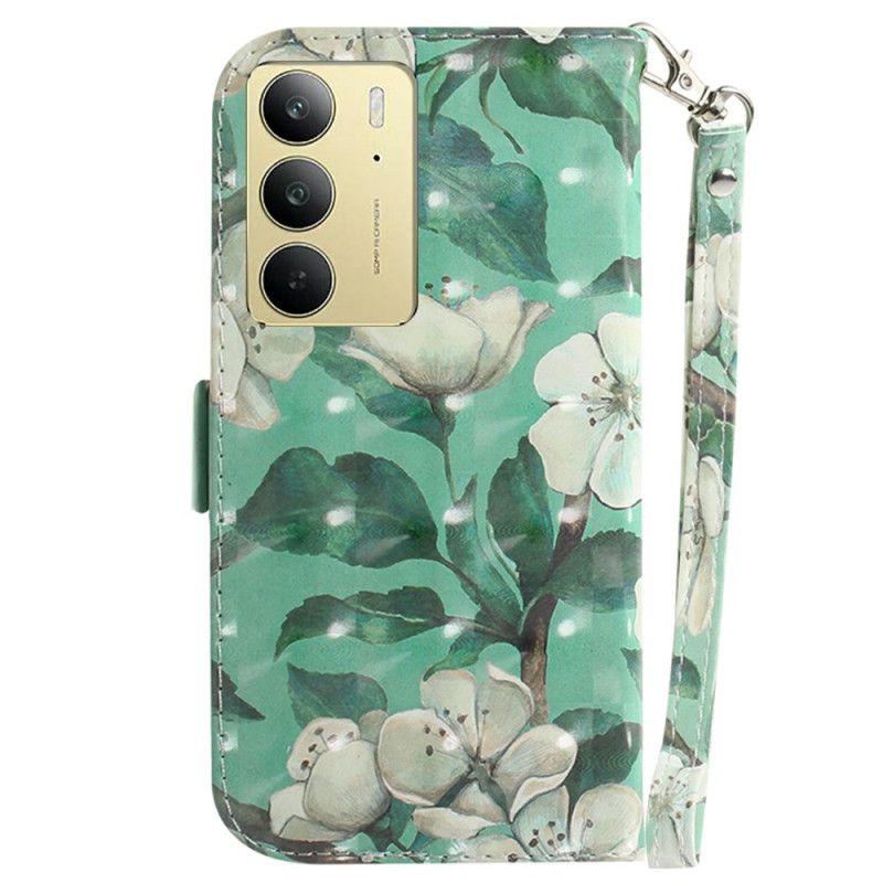 Leren Hoesje Realme C75 Sleutelkoord Met Aquarelbloemen Bescherming Hoesje