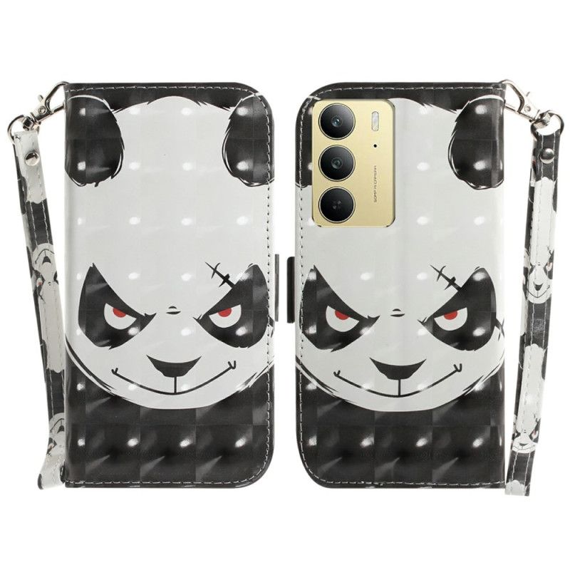 Leren Hoesje Realme C75 Sleutelkoord Met Boze Panda Bescherming Hoesje