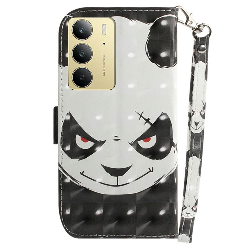 Leren Hoesje Realme C75 Sleutelkoord Met Boze Panda Bescherming Hoesje