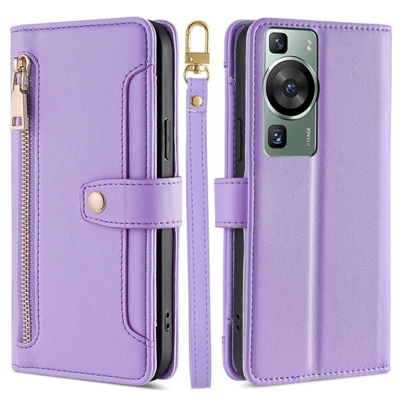 Leren Hoesje voor Huawei P60 Pro Lanyard En Schouderband