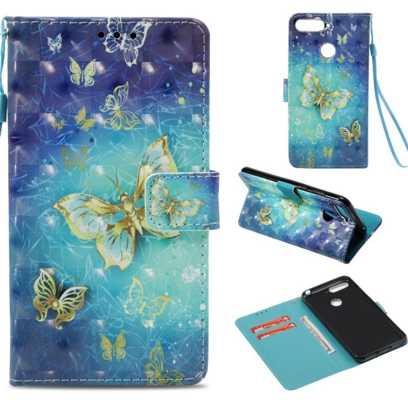 Bescherming Hoesje Honor 7A Telefoonhoesje 3D Gouden Vlinders