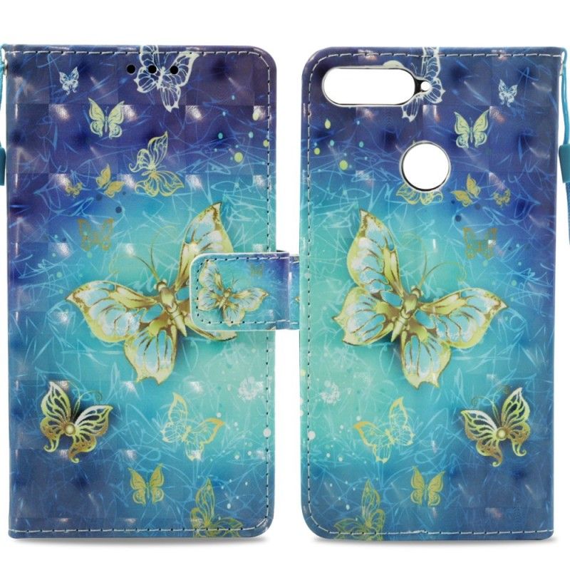 Bescherming Hoesje Honor 7A Telefoonhoesje 3D Gouden Vlinders