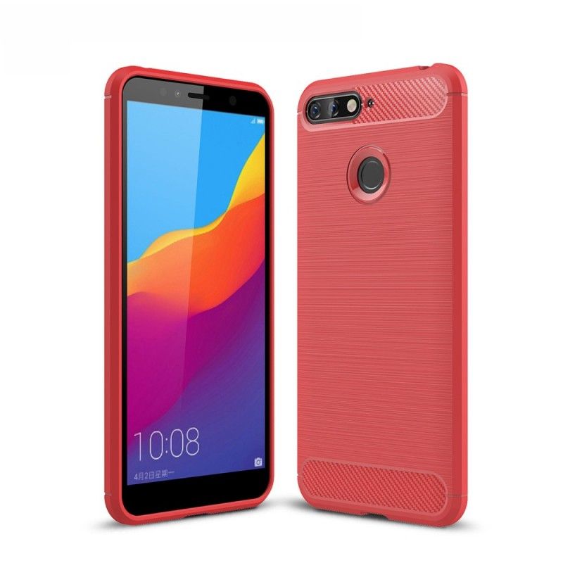Cover Hoesje Honor 7A Rood Telefoonhoesje Geborsteld Koolstofvezel