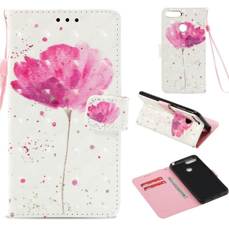 Leren Hoesje Honor 7A Telefoonhoesje 3D Aquarel Klaproos