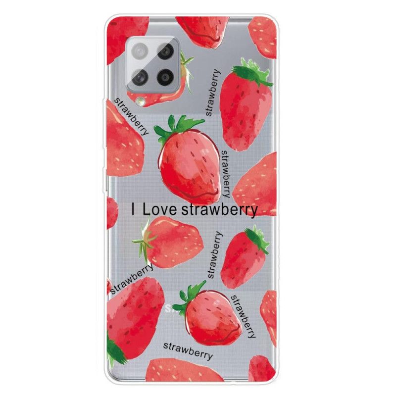 Cover Hoesje Samsung Galaxy A42 5G Telefoonhoesje Aardbeien / Ik Hou Van Aardbei