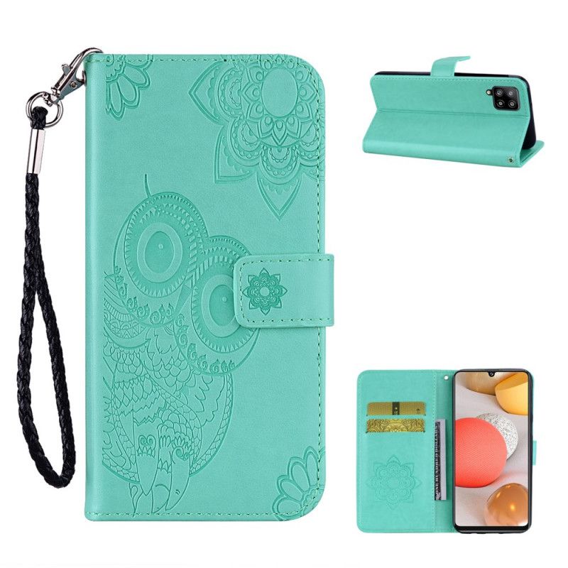 Flip Case Leren Samsung Galaxy A42 5G Magenta Grijs Uil Mandala En String