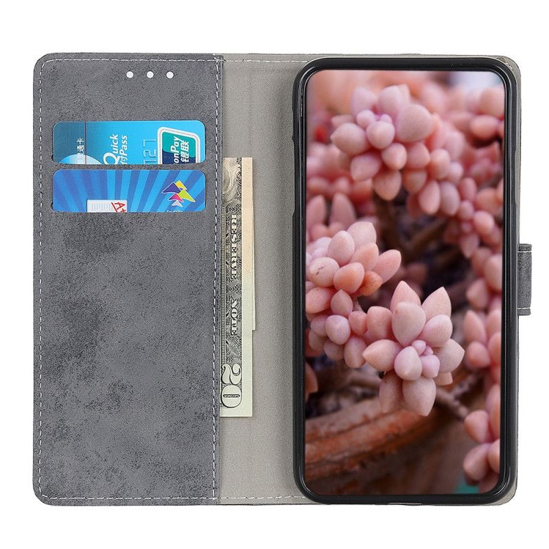 Flip Case Leren Samsung Galaxy A42 5G Magenta Grijs Vintage Kunstleer