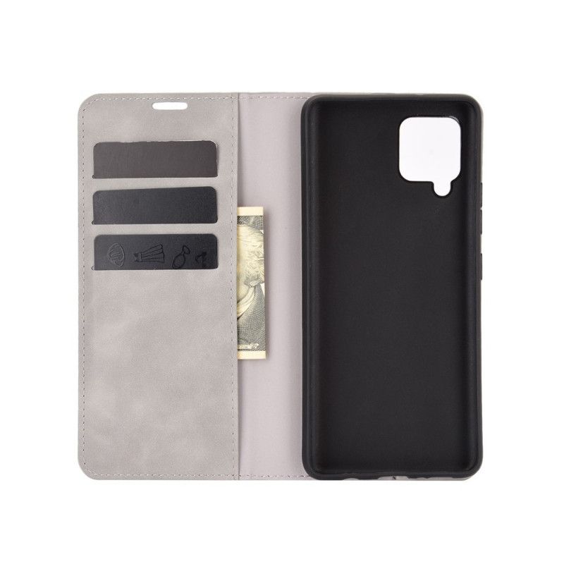 Folio-hoesje Samsung Galaxy A42 5G Grijs Zwart Zacht Leereffect