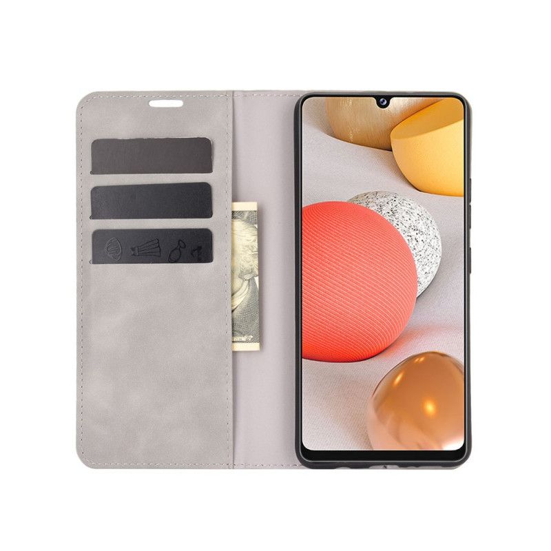 Folio-hoesje Samsung Galaxy A42 5G Grijs Zwart Zacht Leereffect