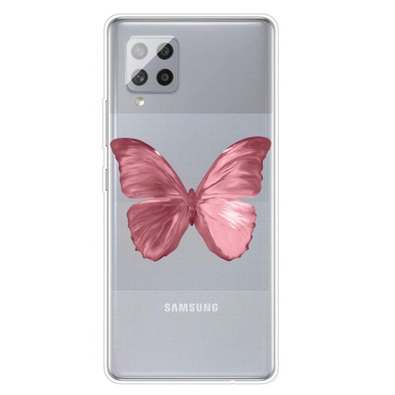 Hoesje Samsung Galaxy A42 5G Donkerblauw Roze Wilde Vlinders