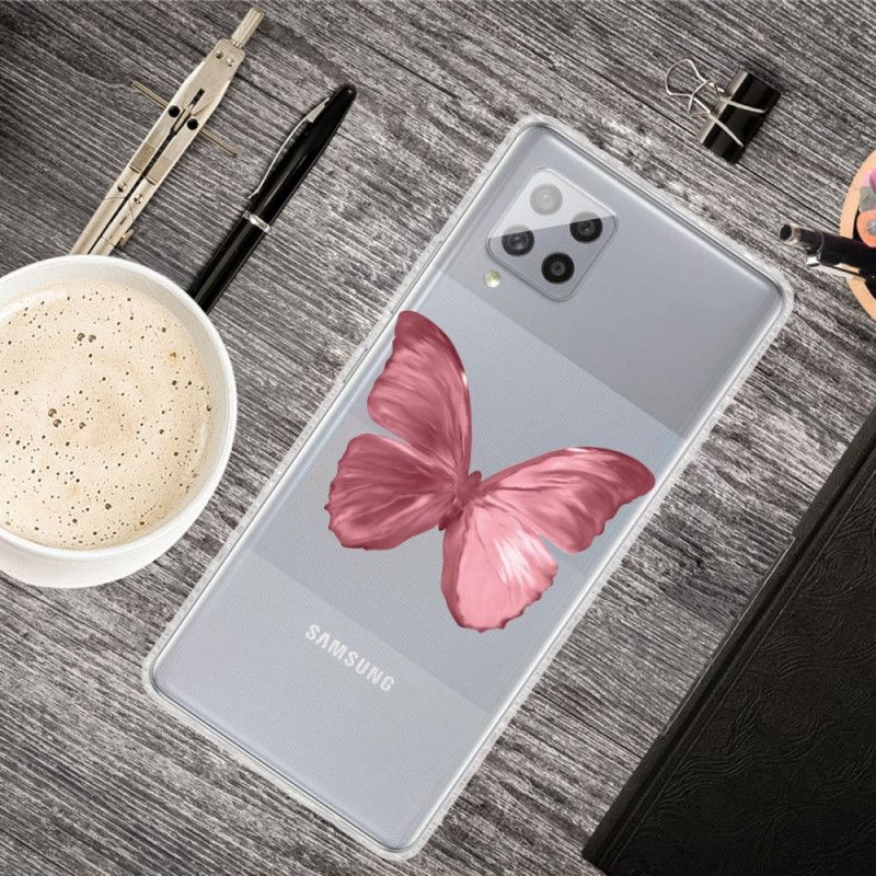 Hoesje Samsung Galaxy A42 5G Donkerblauw Roze Wilde Vlinders
