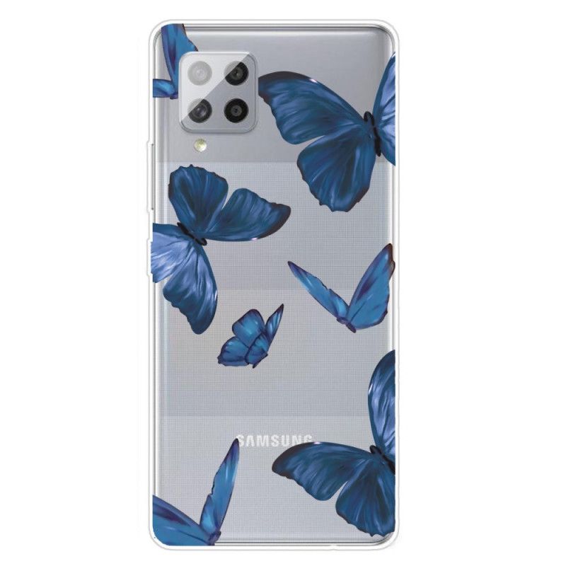 Hoesje Samsung Galaxy A42 5G Donkerblauw Roze Wilde Vlinders