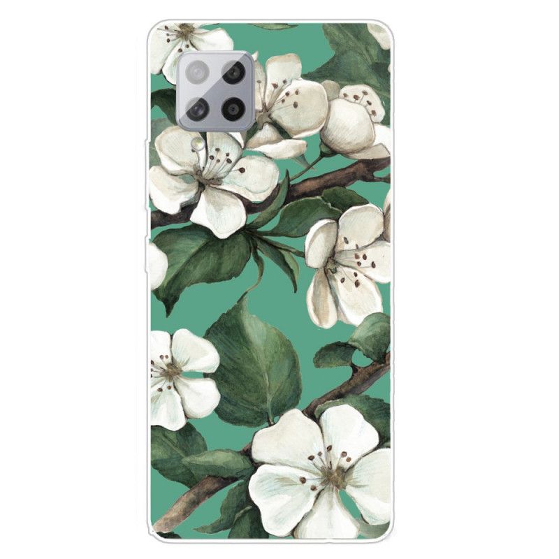 Hoesje Samsung Galaxy A42 5G Geschilderde Witte Bloemen