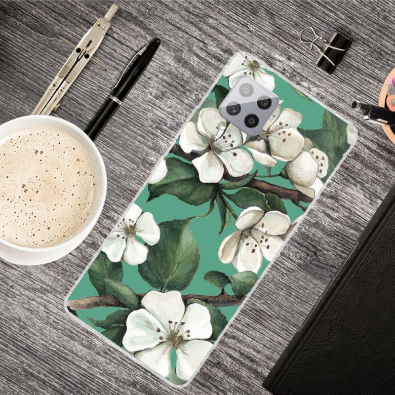 Hoesje Samsung Galaxy A42 5G Geschilderde Witte Bloemen