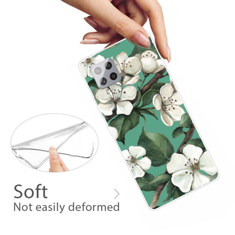 Hoesje Samsung Galaxy A42 5G Geschilderde Witte Bloemen