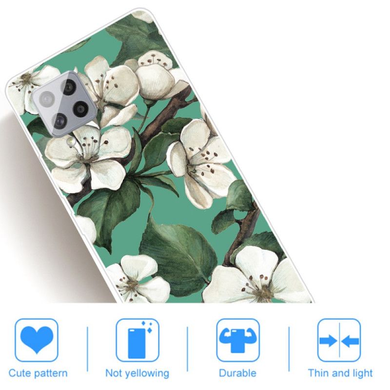 Hoesje Samsung Galaxy A42 5G Geschilderde Witte Bloemen