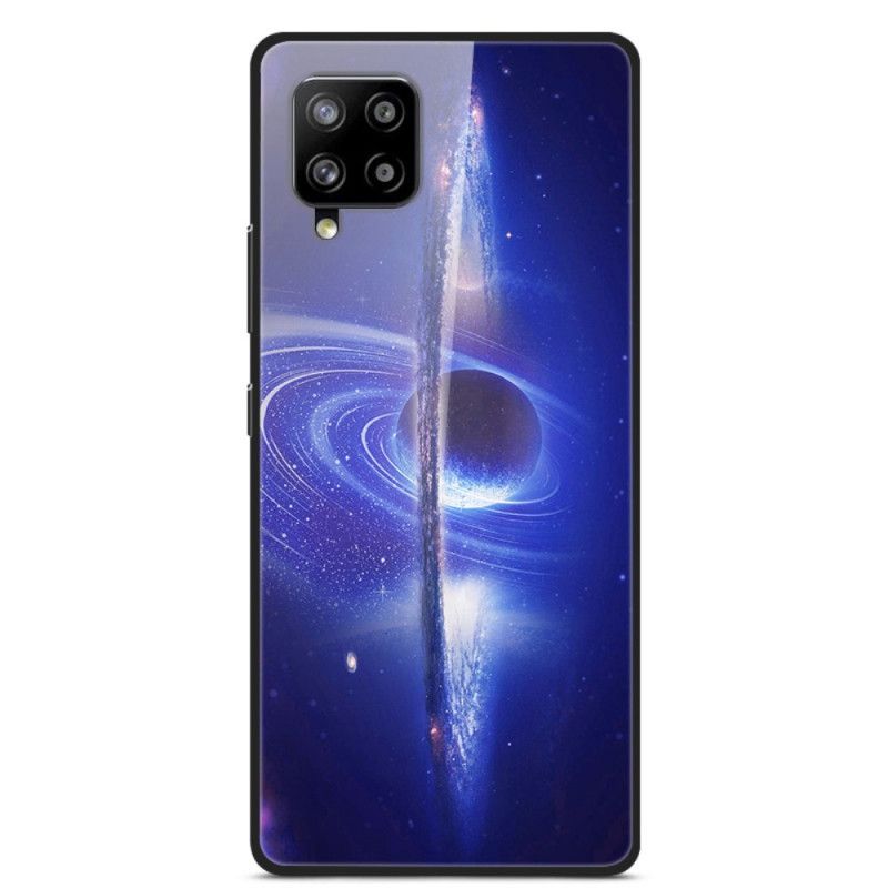 Hoesje Samsung Galaxy A42 5G Marineblauw Donkerblauw Glas En Siliconen Planeten