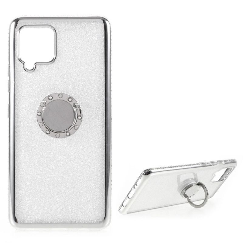 Hoesje Samsung Galaxy A42 5G Rood Zwart Ring-Steun Met Pailletten En Diamanten