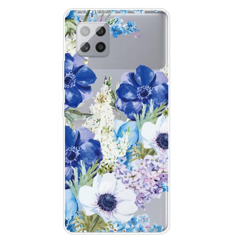 Hoesje Samsung Galaxy A42 5G Telefoonhoesje Transparante Aquarelblauwe Bloemen