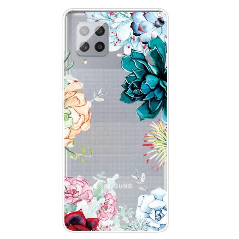 Hoesje voor Samsung Galaxy A42 5G Transparante Aquarelbloemen