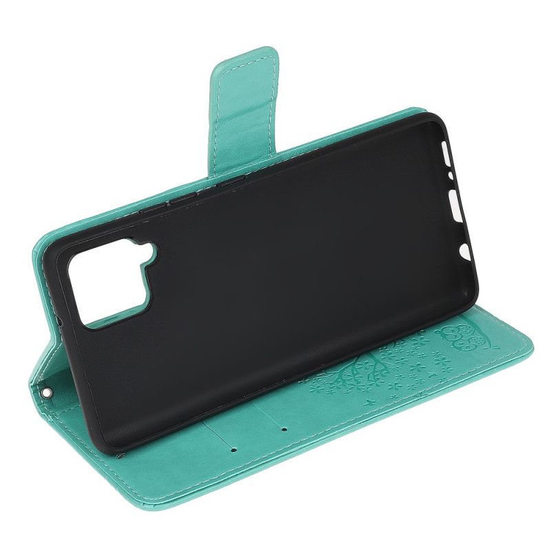 Leren Hoesje Samsung Galaxy A42 5G Grijs Zwart Boom En String Uilen