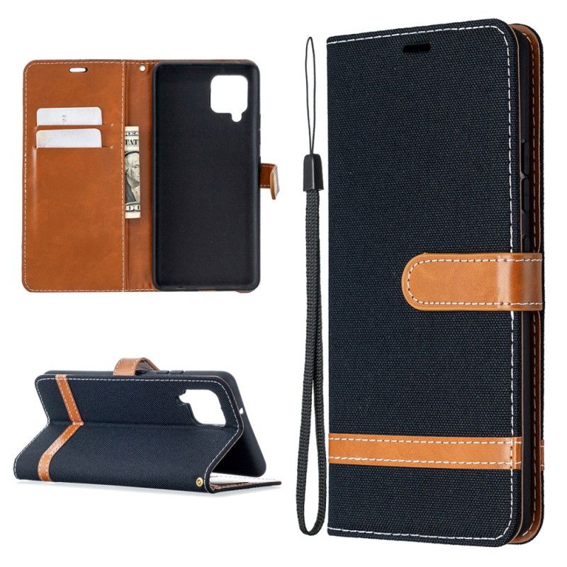 Leren Hoesje Samsung Galaxy A42 5G Grijs Zwart Stof En Leereffect Met String