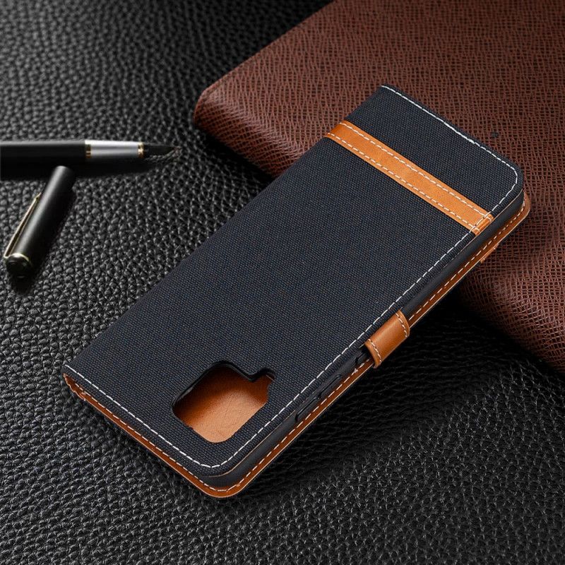 Leren Hoesje Samsung Galaxy A42 5G Grijs Zwart Stof En Leereffect Met String