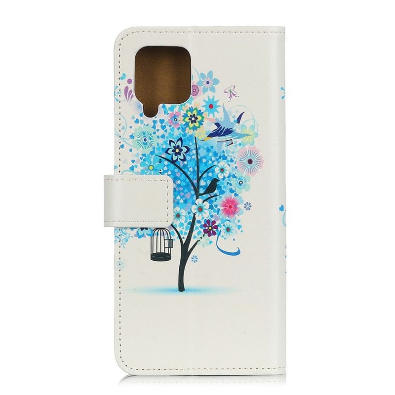 Leren Hoesje Samsung Galaxy A42 5G Groen Oranje Telefoonhoesje Bloeiende Boom