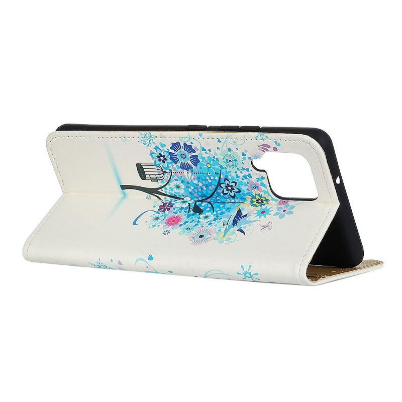 Leren Hoesje Samsung Galaxy A42 5G Groen Oranje Telefoonhoesje Bloeiende Boom