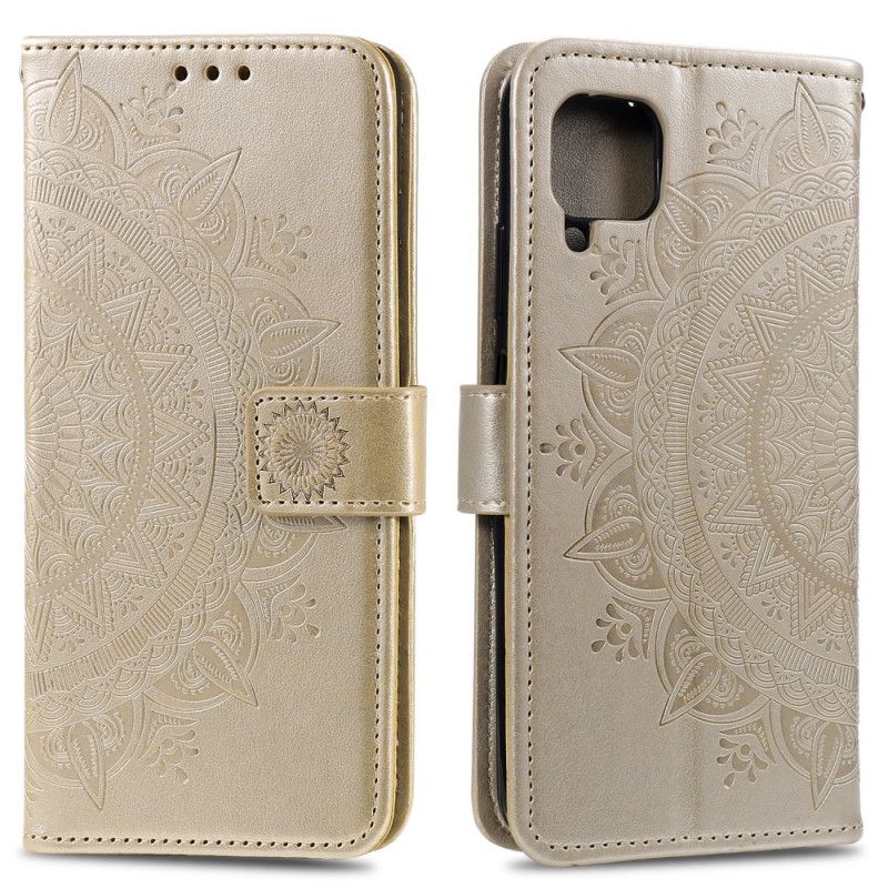 Leren Hoesje Samsung Galaxy A42 5G Rood Grijs Zon Mandala