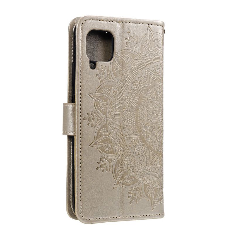 Leren Hoesje Samsung Galaxy A42 5G Rood Grijs Zon Mandala