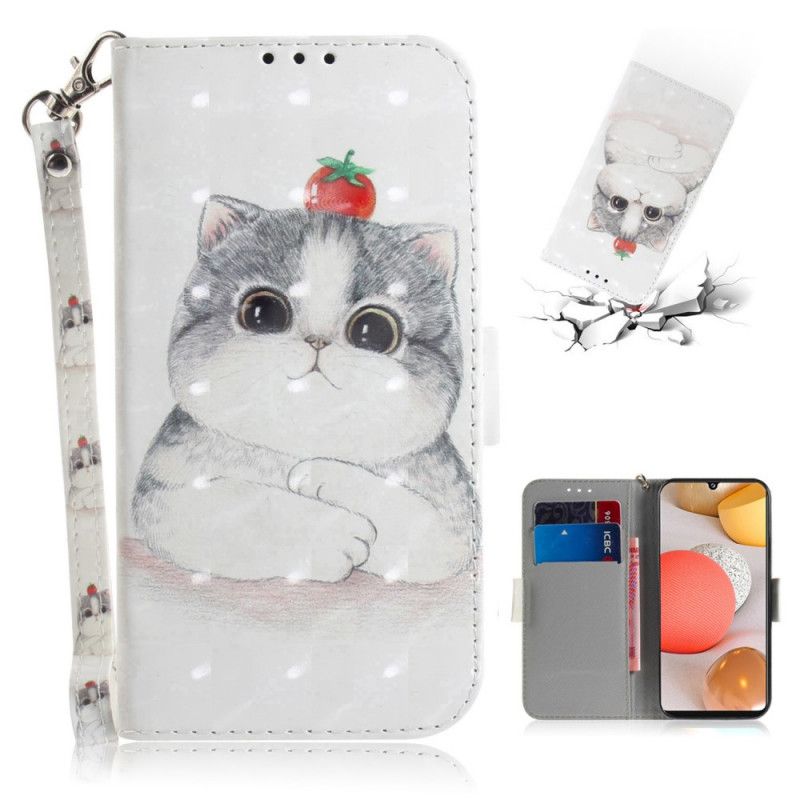 Leren Hoesje Samsung Galaxy A42 5G Tomaat Op De String Kat