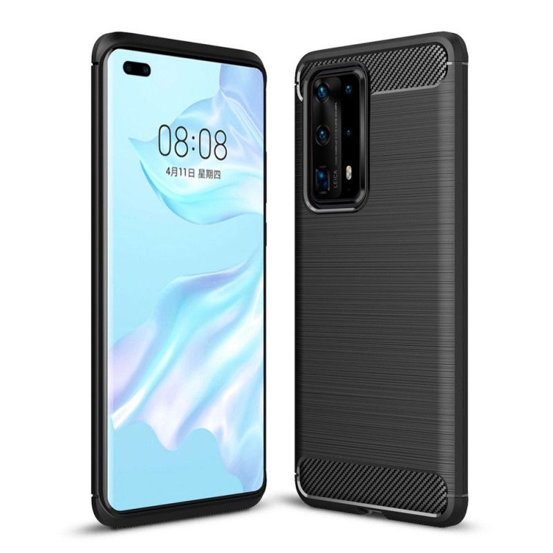 Case Hoesje Huawei P40 Pro Plus Rood Zwart Telefoonhoesje Geborsteld Koolstofvezel