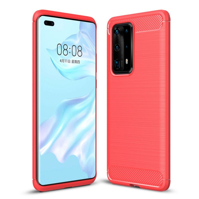 Case Hoesje Huawei P40 Pro Plus Rood Zwart Telefoonhoesje Geborsteld Koolstofvezel