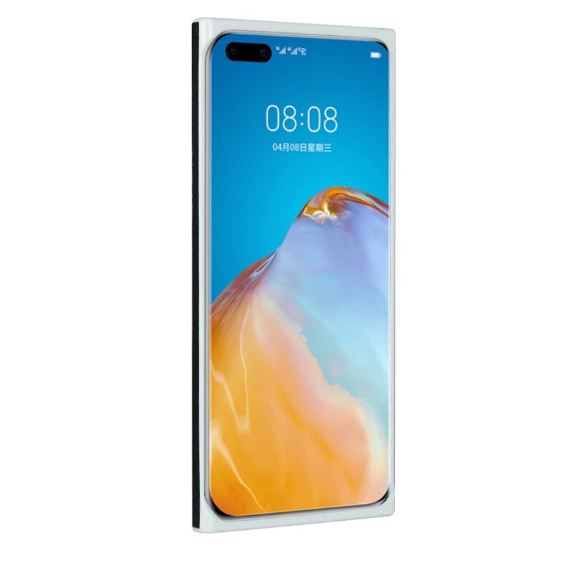 Hoesje Huawei P40 Pro Plus Grijs Zwart Echt Lychee Leer Met Riempje