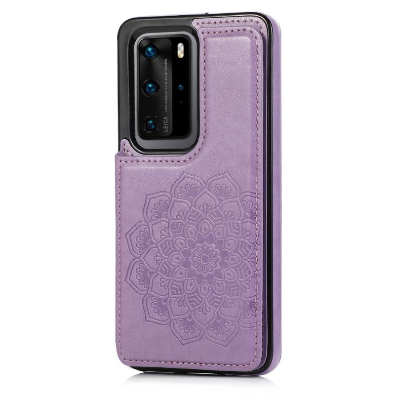 Hoesje voor Huawei P40 Pro Plus Cyaan Grijs Kaarthouder Met Mandala-Print