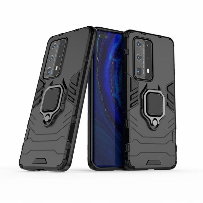 Hoesje voor Huawei P40 Pro Plus Rood Zwart Resistente Ring