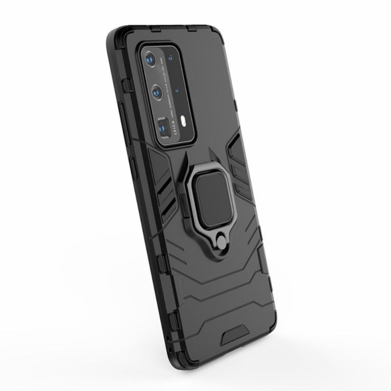 Hoesje voor Huawei P40 Pro Plus Rood Zwart Resistente Ring