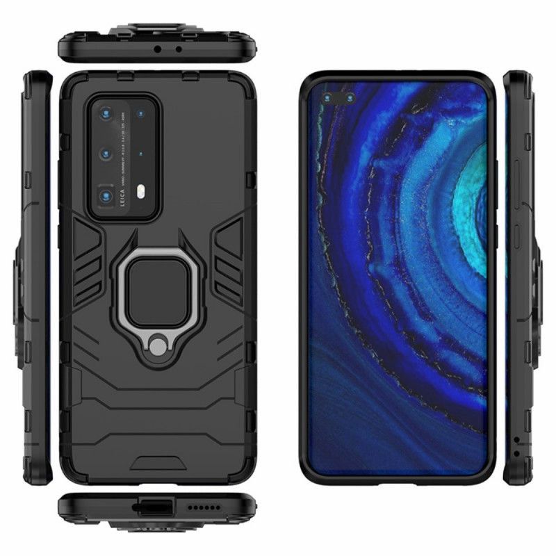 Hoesje voor Huawei P40 Pro Plus Rood Zwart Resistente Ring