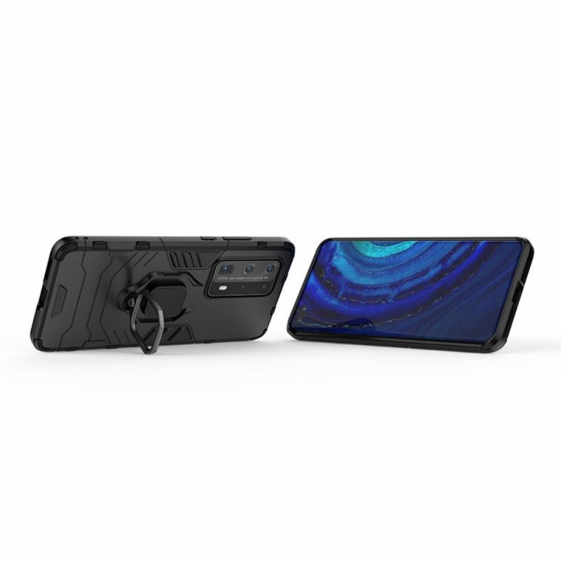 Hoesje voor Huawei P40 Pro Plus Rood Zwart Resistente Ring