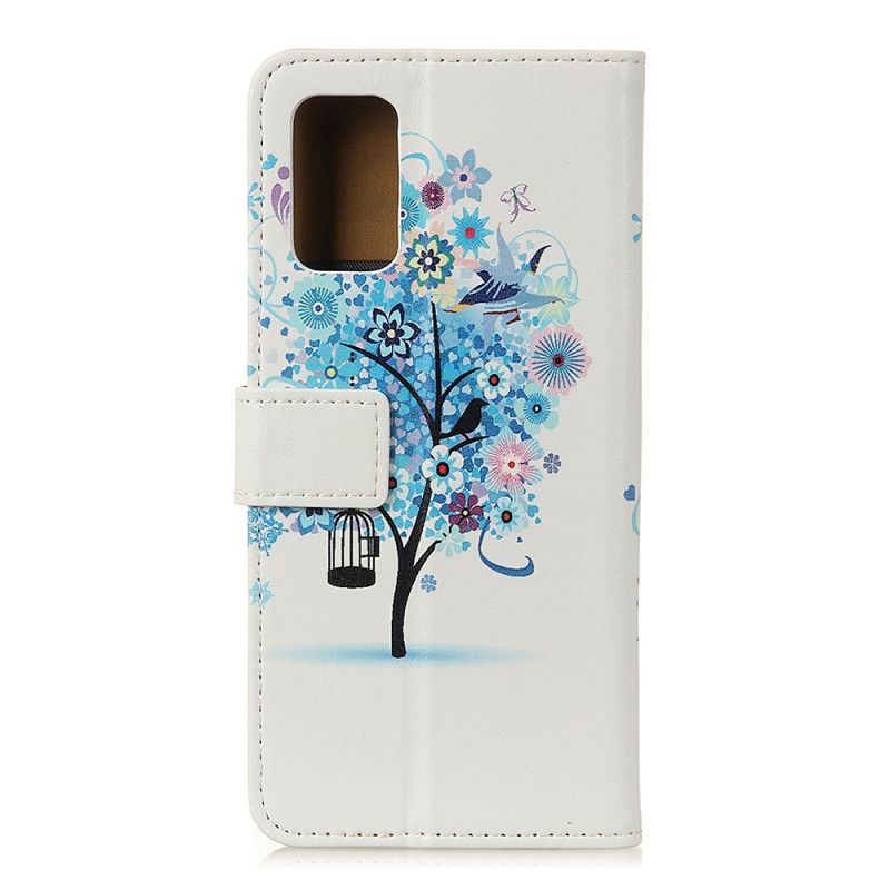 Leren Hoesje Huawei P40 Pro Plus Lichtblauw Bloeiende Boom