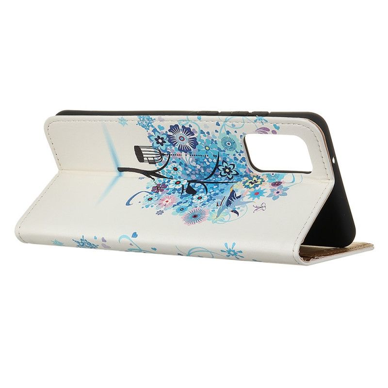 Leren Hoesje Huawei P40 Pro Plus Lichtblauw Bloeiende Boom